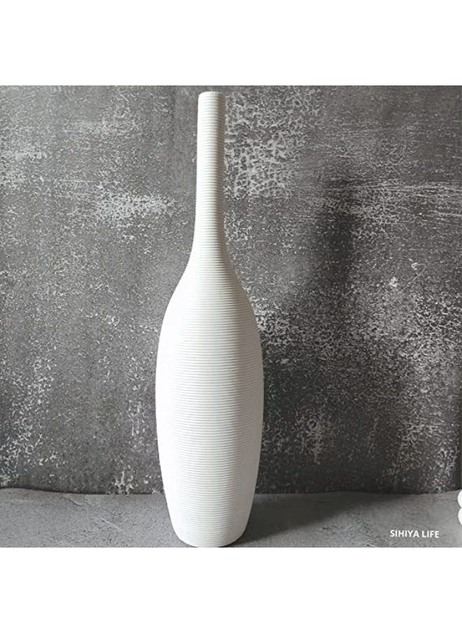 Tall Embossed Line Ceramic Vase with 20 pcs White Vase Fillers