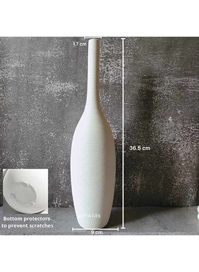 Tall Embossed Line Ceramic Vase with 20 pcs White Vase Fillers