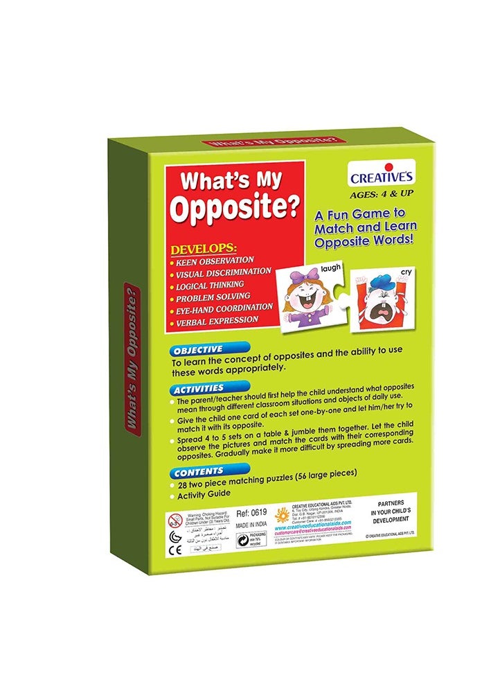 Creative’s What’s My Opposite| Fun Game to Match and Learn Opposite Words Puzzles| Picture Matching Puzzles| Pre-School Learning Puzzles for Boys & Girls| 56 Pieces Puzzles| Ages 4 & Up