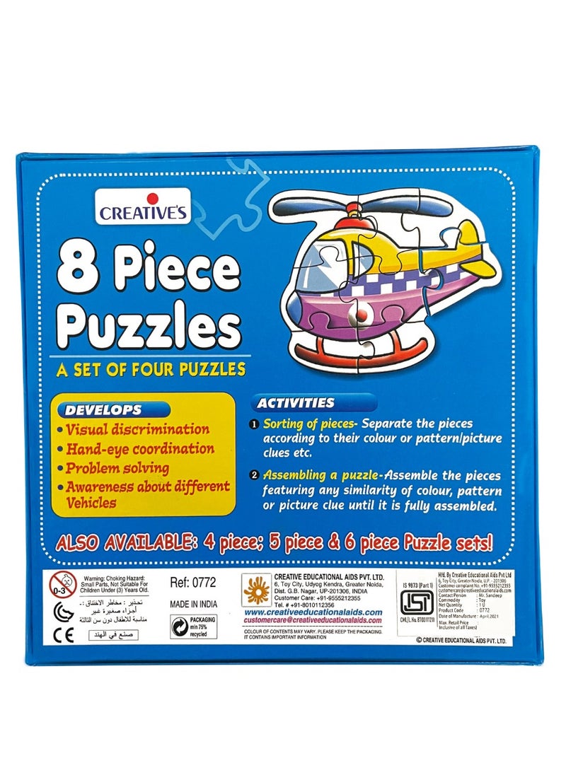 Creative's 8 Pieces Puzzle | Educational Jigsaw | Fun With Learning Toy Game | Air Transport 8 Piece Puzzles | Knowledge Of Air Transport (Fighter Plane, Hot Air Balloon , Helicopter & Airplane) Game For Kids 3 & Up