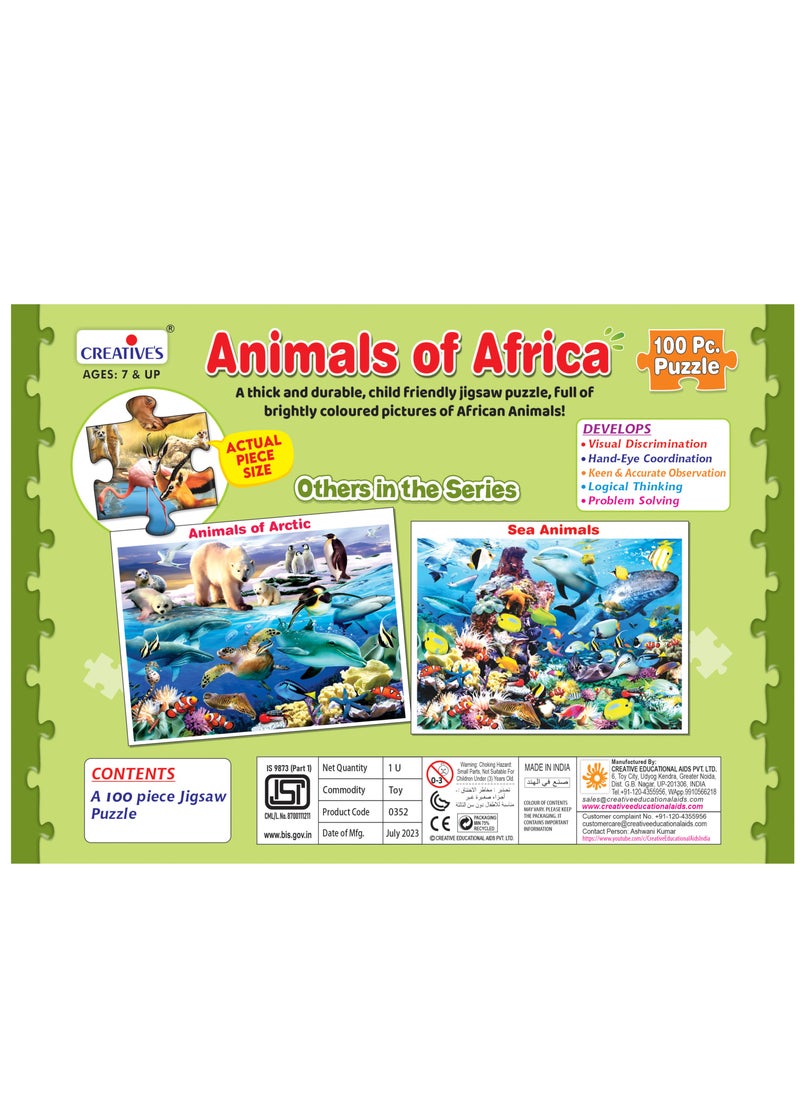 Creative's Animals of Africa |Jigsaw Puzzles |Fun and Challenging Puzzles |Puzzles for Kids and Adults |Animal Jigsaw Puzzles for kids| 100 Pieces Jigsaw Puzzles |Logical Thinking for kids | Ages 7&Up