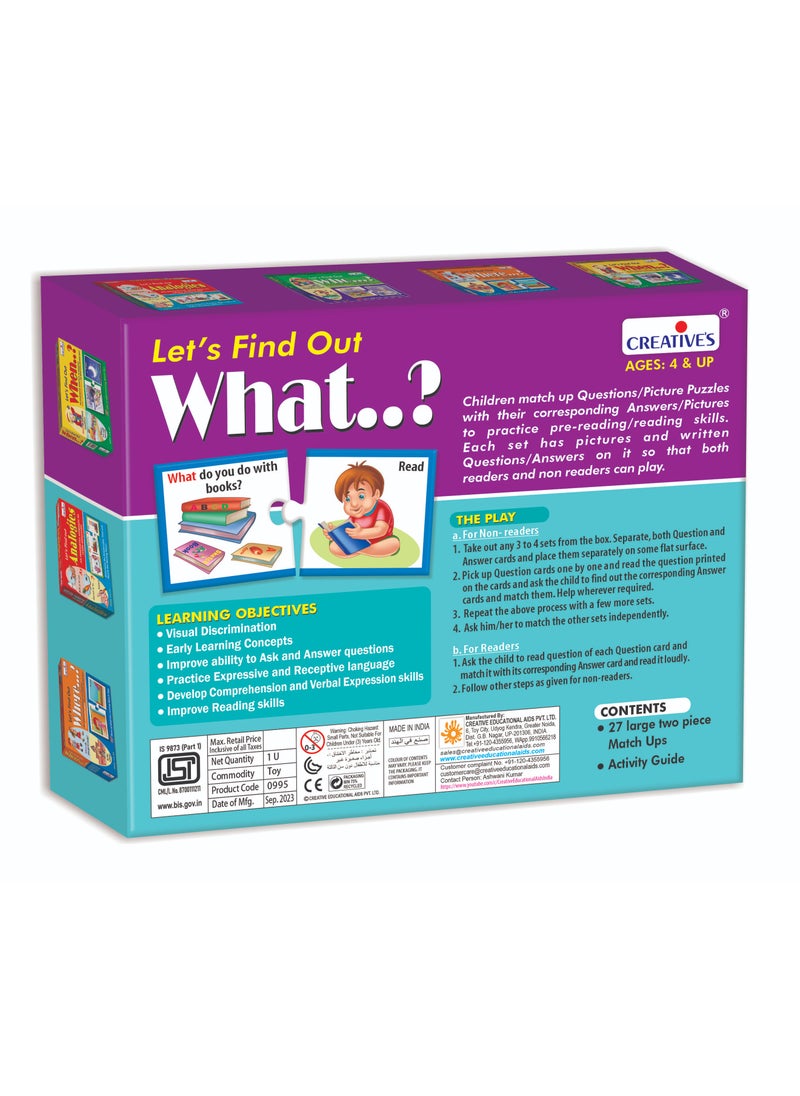 Creative's WH Series | Let's Find out- What? | Question - Answer Puzzles Game |Learning Games for Kids | Self-Correcting Match Ups Game | Picture Puzzle Game | Preschool Learning Games | Ages 4 & Up