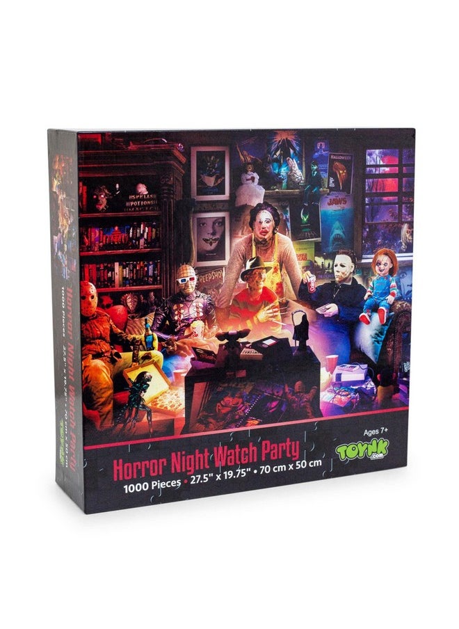 Horror Night Watch Party 1000 Piece Jigsaw Puzzle By Rachid Lotf | Brain Teaser For Adults, Educational Developmental Toys & Games, Building Kit Activities To Encourage Creative Play | 28 X 20 Inches