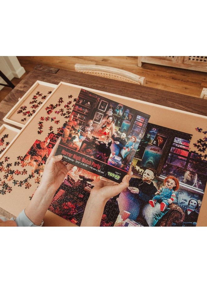 Horror Night Watch Party 1000 Piece Jigsaw Puzzle By Rachid Lotf | Brain Teaser For Adults, Educational Developmental Toys & Games, Building Kit Activities To Encourage Creative Play | 28 X 20 Inches