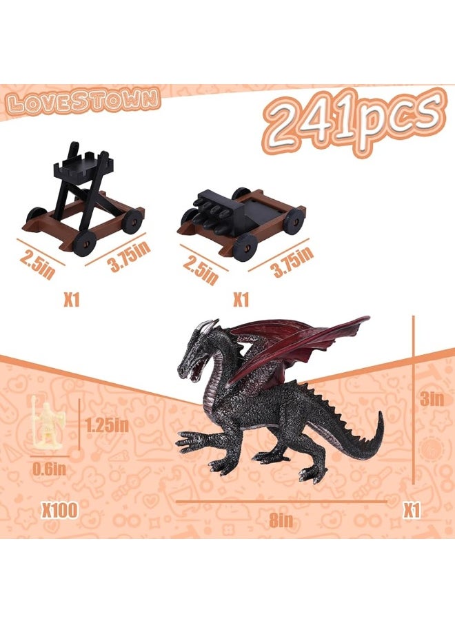 LovesTown 241PCS Medieval Dragon Toy Set Assembled Castle Toys Knight Warrior Figures Medieval Knights for Kids Birthday