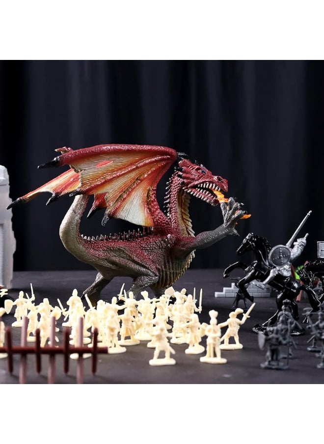 LovesTown 241PCS Medieval Dragon Toy Set Assembled Castle Toys Knight Warrior Figures Medieval Knights for Kids Birthday