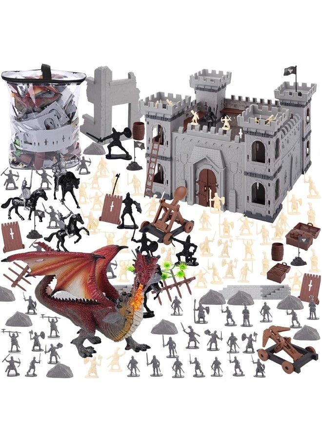 LovesTown 241PCS Medieval Dragon Toy Set Assembled Castle Toys Knight Warrior Figures Medieval Knights for Kids Birthday