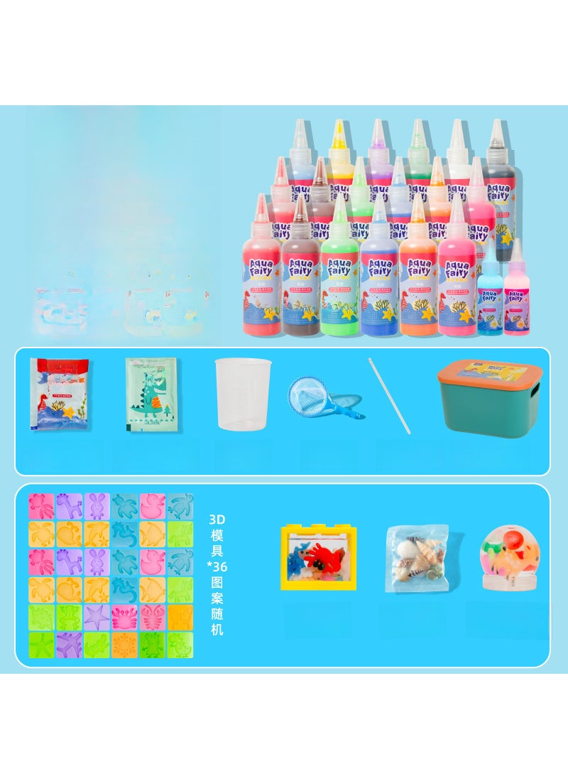 children water sprite water baby pearlescent solution toy set diy handmade material holiday gift wholesale [Luxury] 20 bottles of 36 mold + fish tank