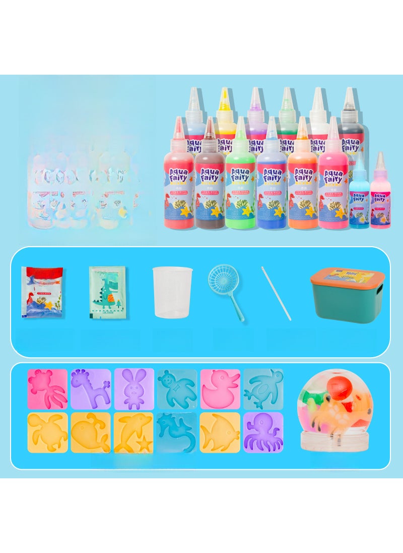 children water sprite water baby pearlescent solution toy set diy handmade material holiday gift wholesale [Luxury] 14 bottles and 12 molds