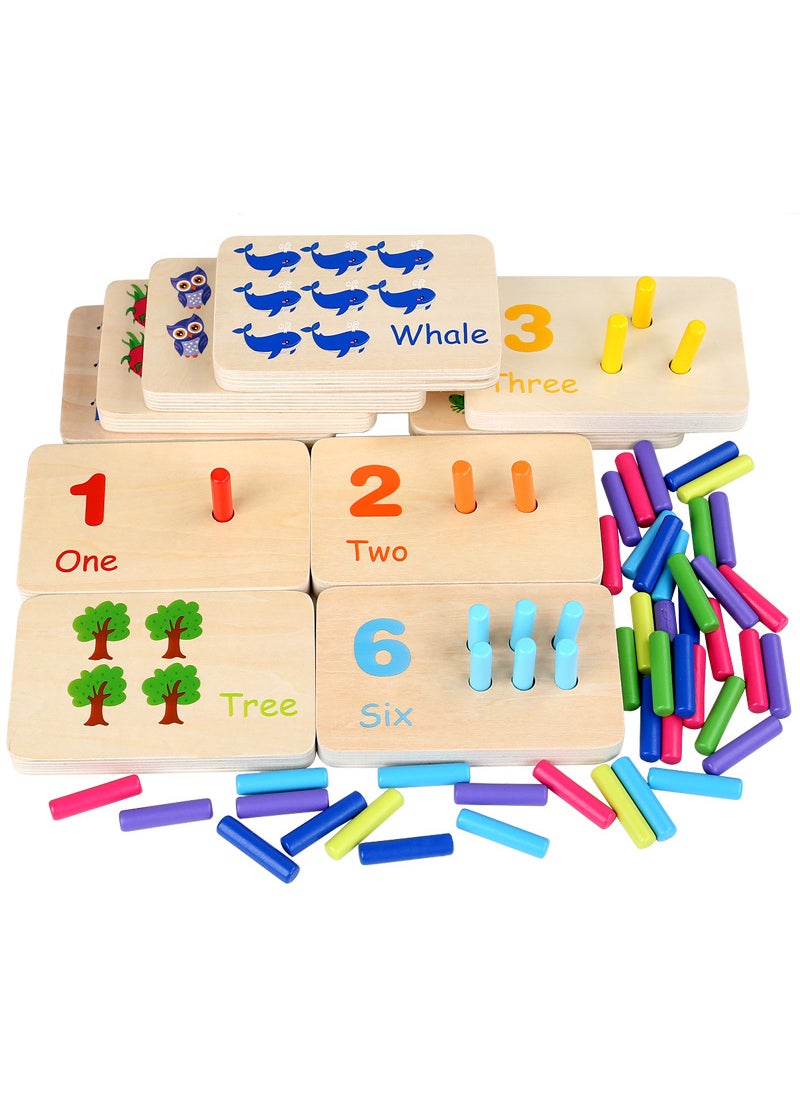 Childrens Montessori Early Education Mathematics Learning Stick Color Cognitive Matching Board Wooden Stick Game Educational Toys ohye-Early Education Digital Matching Board 0.96