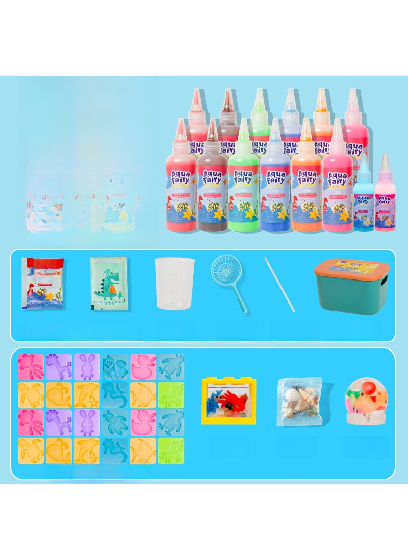 children water sprite water baby pearlescent solution toy set diy handmade material holiday gift wholesale [Luxury] 14 bottles 24 mold + fish tank