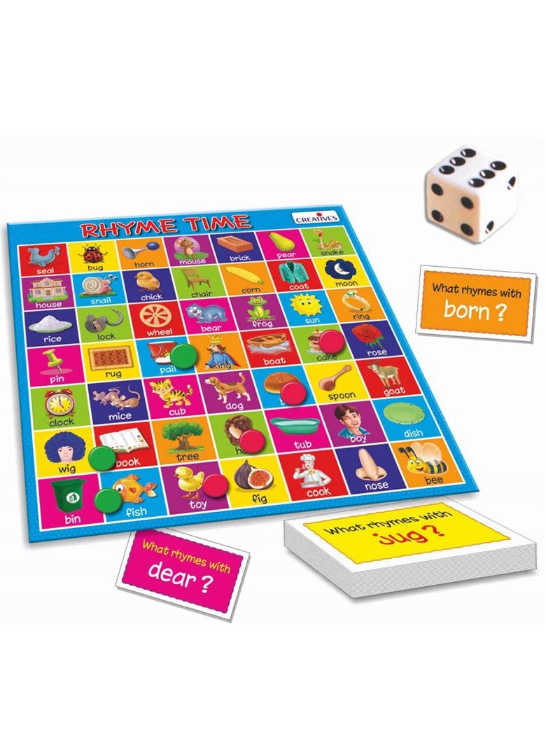 Creative's Rhyme Time | Challenging Game to Strengthen Phonological Awareness & Recognise Rhymes Board Game| Picture Board & Card Game | Rhyme Words Game | 4 Players Game | Ages 4 & Above