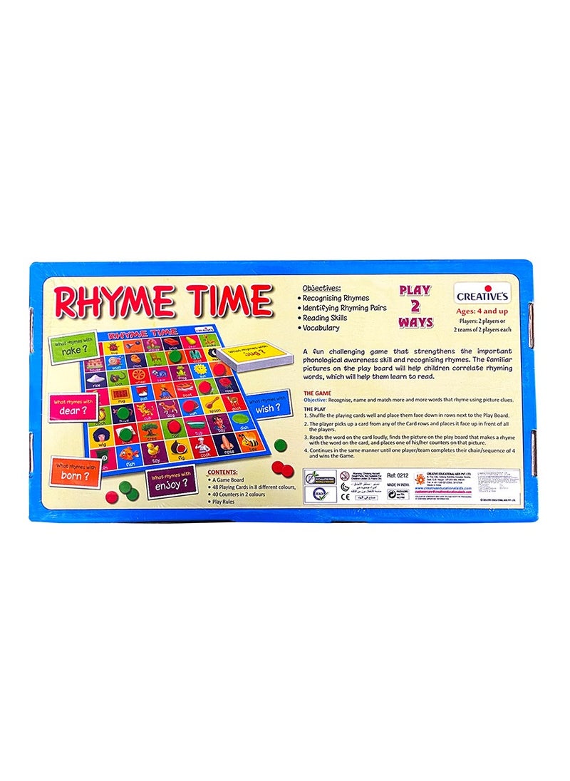 Creative's Rhyme Time | Challenging Game to Strengthen Phonological Awareness & Recognise Rhymes Board Game| Picture Board & Card Game | Rhyme Words Game | 4 Players Game | Ages 4 & Above