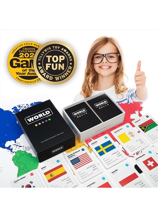 Geography Card Game - Educational Games for Kids, Family and Adults - Cool Learning Gift Idea for Teenage Boys & Girls 8-12 with Map