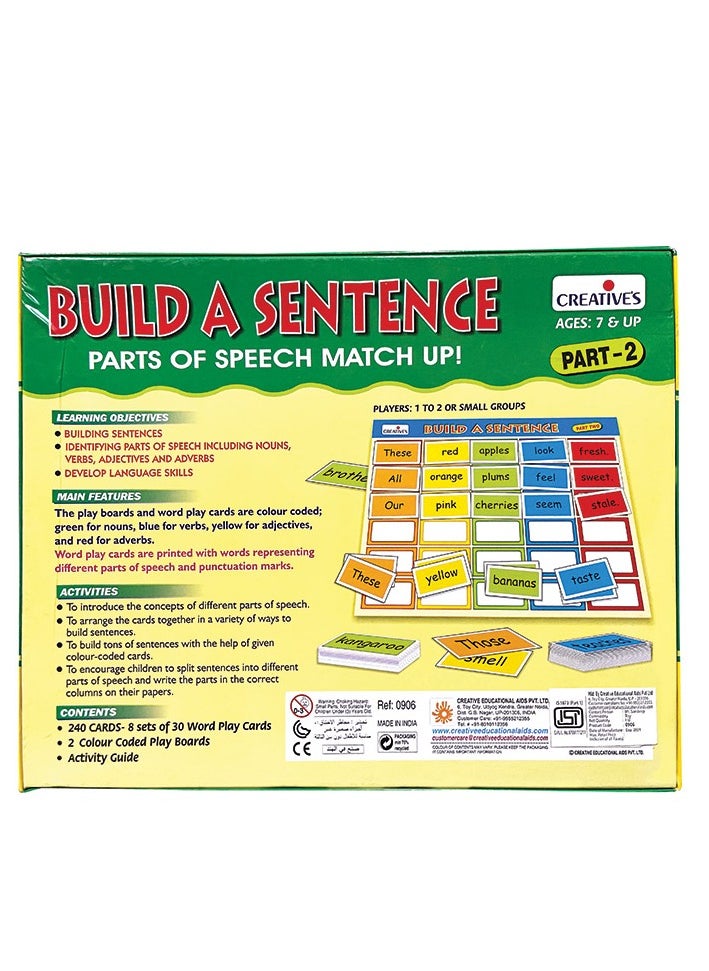 Creative’s Build A Sentence Part-2| Learning Part of Speech for Kids| Sentence Building by Matching Parts of Speech| Learning Grammar Colour Coded Nouns, Verbs, Adjectives Cards| Ages 7 & up