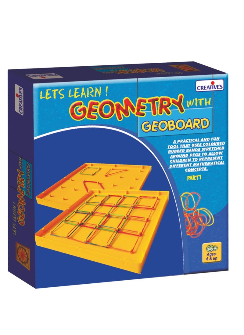 Creative's Let’s Learn Geometry With Geoboard Board Game | Kids Make a Different Shapes | Geometry Board With 20 Rubber Bands & Activity Book For Game 6 & Up Kids