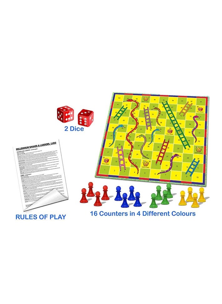 Creative's Millennium Snakes & Ladders Ludo|Fun Board Game | Family Board Games| Modern Version of Classic Ludo| Ages 3 &Up | 2 Dice | 16 Play Pieces| Mathematical Skills Board Game