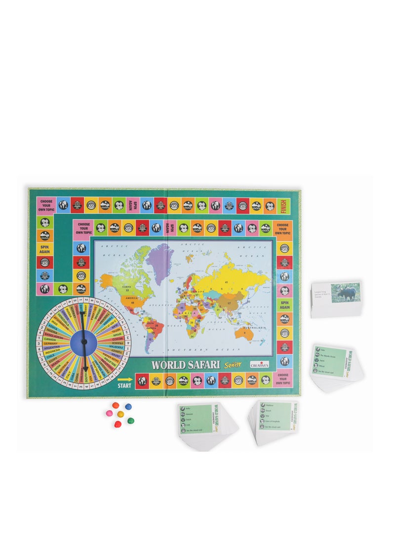 Creative's World Safari-Senior | Family Board Game| Geography Board Games |Expedition Across The World | Board Game | Knowledge of World Countries and Cities with World Map for 10 year & Up