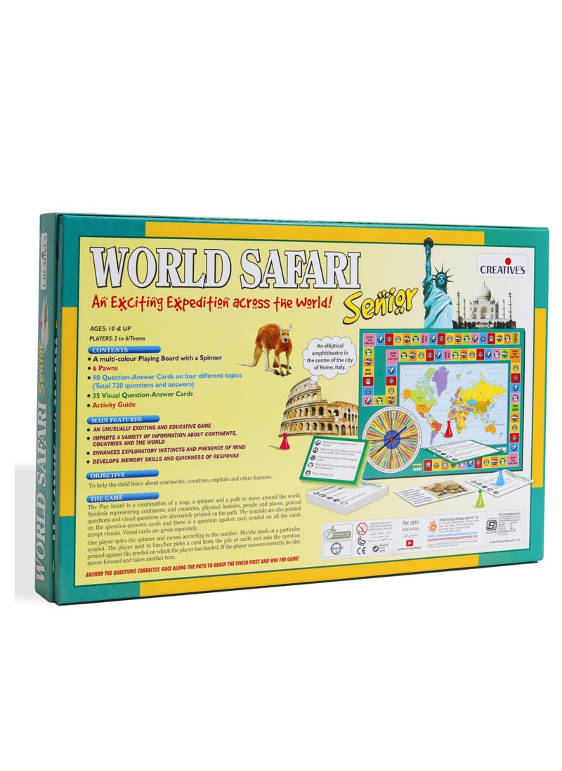 Creative's World Safari-Senior | Family Board Game| Geography Board Games |Expedition Across The World | Board Game | Knowledge of World Countries and Cities with World Map for 10 year & Up