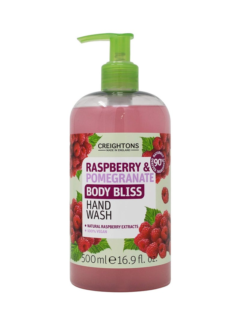 Body Bliss Raspberry and Pomegranate Hand Wash 500 ml Revitalise Your Senses and Boost Your Energy with Juicy Extracts of Raspberry and Pomegranate Vegan Friendly Cruelty Free