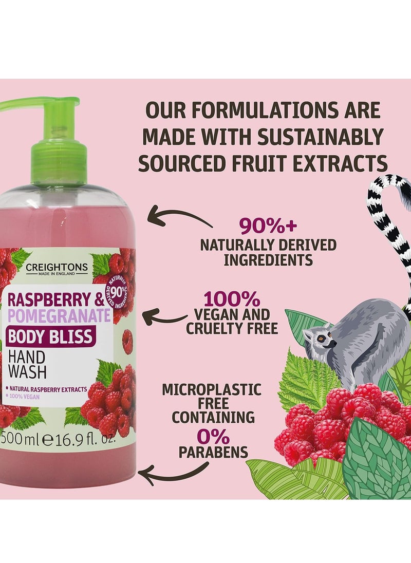 Body Bliss Raspberry and Pomegranate Hand Wash 500 ml Revitalise Your Senses and Boost Your Energy with Juicy Extracts of Raspberry and Pomegranate Vegan Friendly Cruelty Free