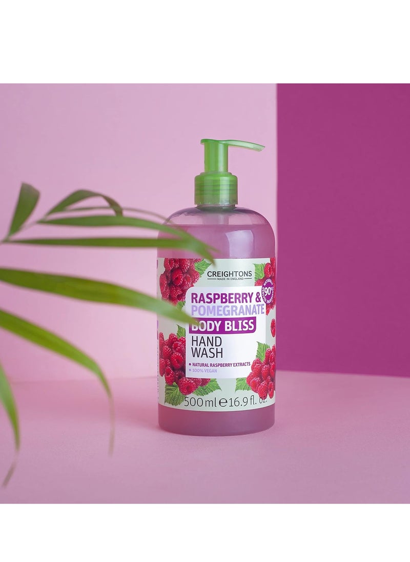 Body Bliss Raspberry and Pomegranate Hand Wash 500 ml Revitalise Your Senses and Boost Your Energy with Juicy Extracts of Raspberry and Pomegranate Vegan Friendly Cruelty Free