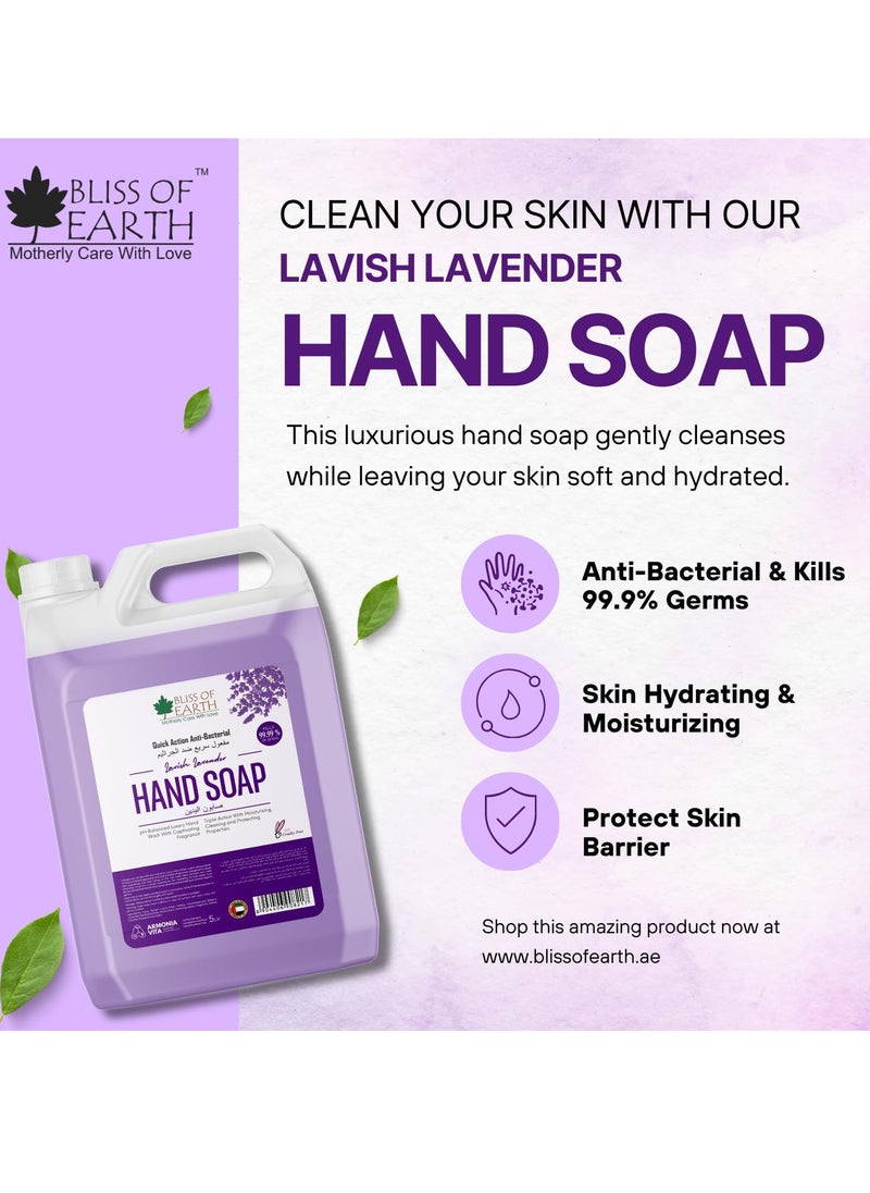 Hand Wash Refill Liquid, Lavish Lavender Hand Wash 5 Liter Non Drying Moisturizing Formula Aromatic Fragrance Perfect For Home Office Hotel & Cafe