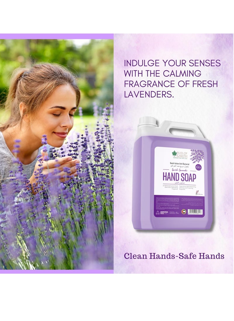 Hand Wash Refill Liquid, Lavish Lavender Hand Wash 5 Liter Non Drying Moisturizing Formula Aromatic Fragrance Perfect For Home Office Hotel & Cafe