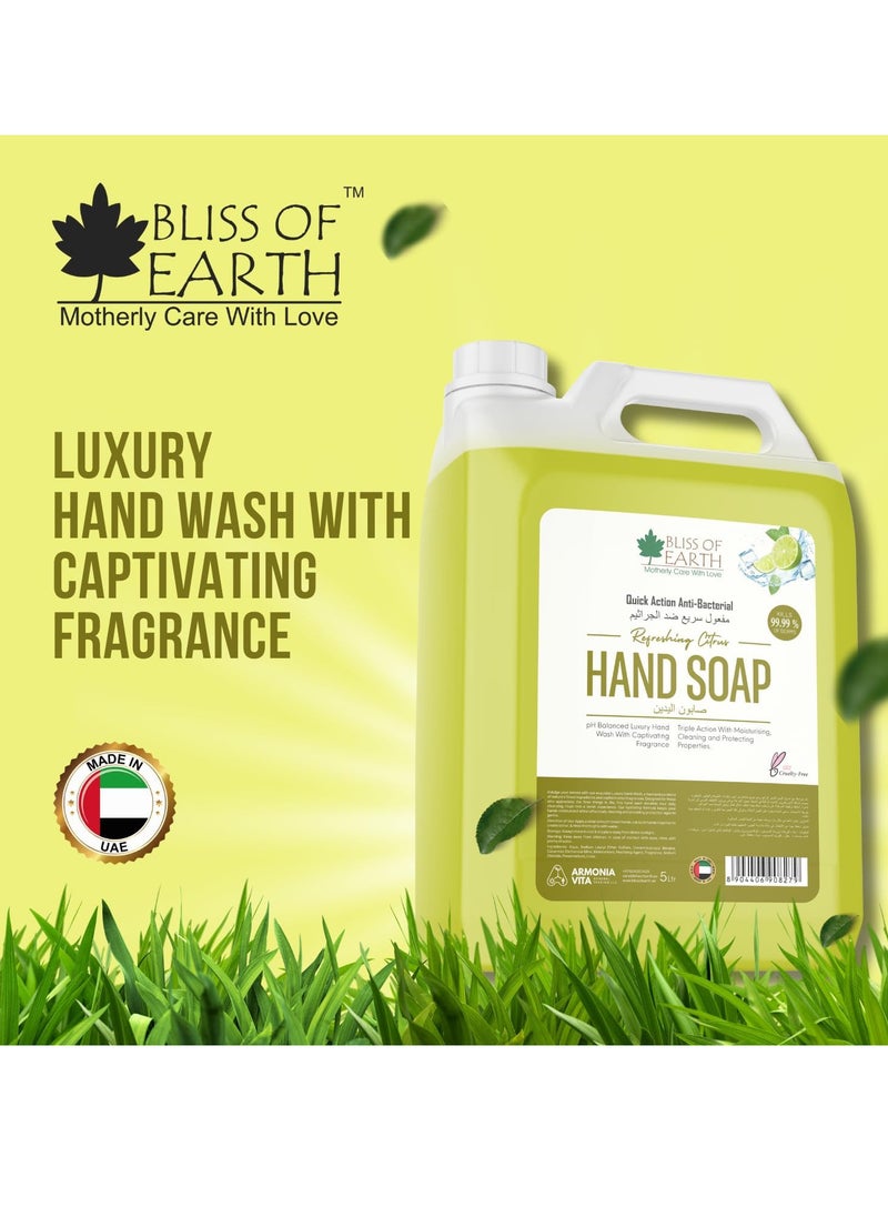 Hand Wash Refill Liquid, Refreshing Citrus Hand Soap 5 Liter Non Drying Moisturizing Formula Aromatic Fragrance Perfect For Home Office Hotel & Cafe