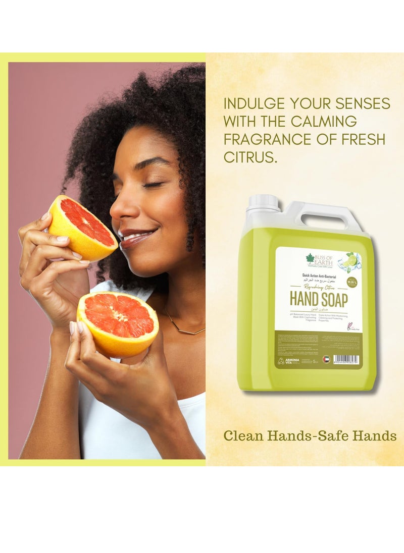 Hand Wash Refill Liquid, Refreshing Citrus Hand Soap 5 Liter Non Drying Moisturizing Formula Aromatic Fragrance Perfect For Home Office Hotel & Cafe