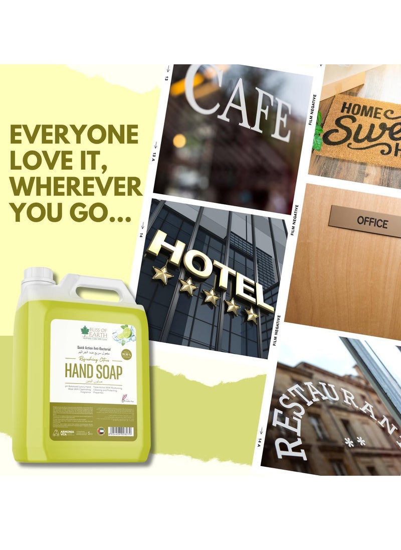 Hand Wash Refill Liquid, Refreshing Citrus Hand Soap 5 Liter Non Drying Moisturizing Formula Aromatic Fragrance Perfect For Home Office Hotel & Cafe