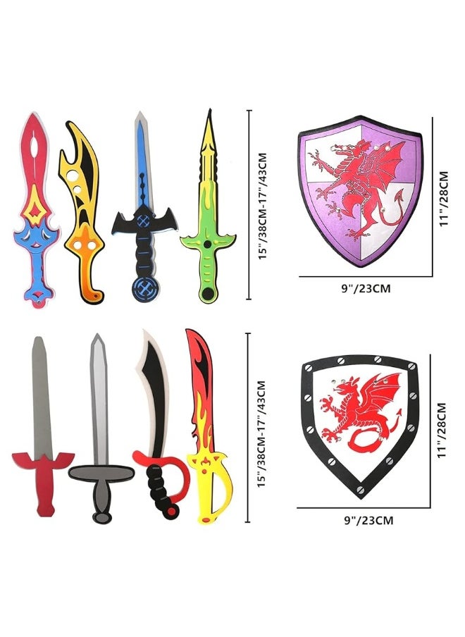 12 Pack Foam Swords and Shields Playset, Medieval Combat Ninja Warrior Weapons Costume Role Play Accessories for Kids Party Favors