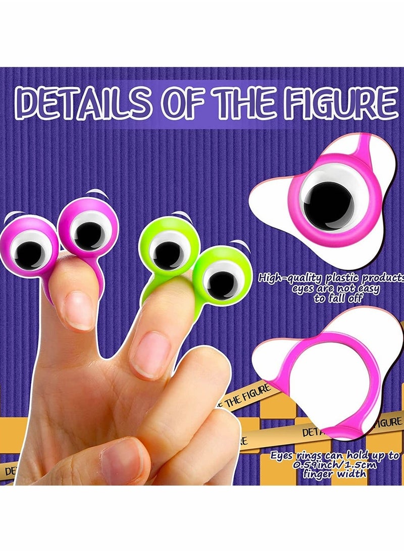 64 Pieces Eye Finger Puppets, Googly Eye on Ring Wiggly Eyeball Finger Puppet Rings, Classroom Exchange and Prize Supplies Party Favor Toys for Kids, Funny Novelty Eyeball Ring (6 Colors)