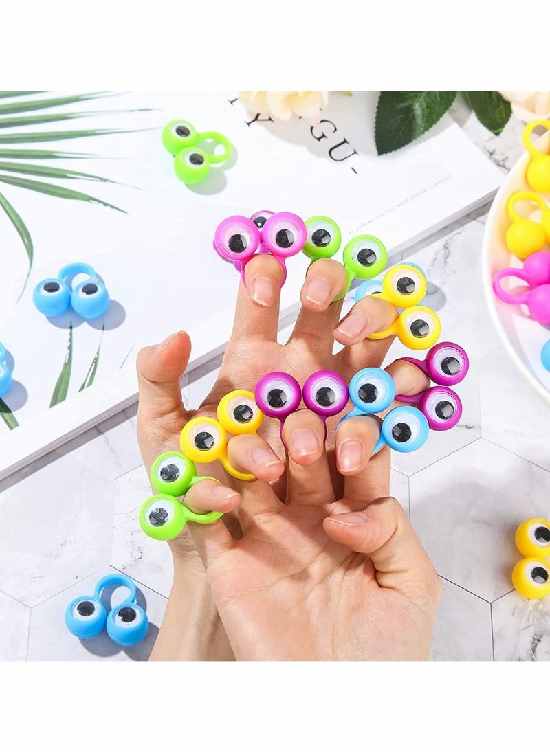 64 Pieces Eye Finger Puppets, Googly Eye on Ring Wiggly Eyeball Finger Puppet Rings, Classroom Exchange and Prize Supplies Party Favor Toys for Kids, Funny Novelty Eyeball Ring (6 Colors)