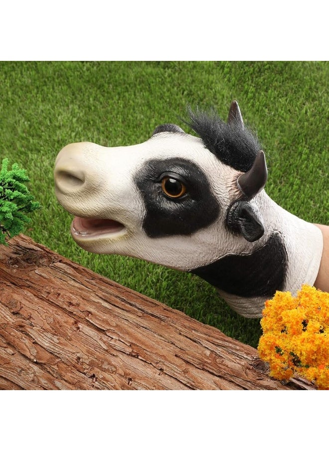 Yolococa Cow Hand Puppet Realistic Latex Soft Animal Toy Storytelling Role Play Party Supplies for Kids