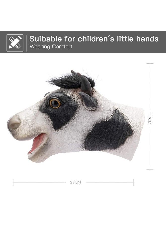 Yolococa Cow Hand Puppet Realistic Latex Soft Animal Toy Storytelling Role Play Party Supplies for Kids