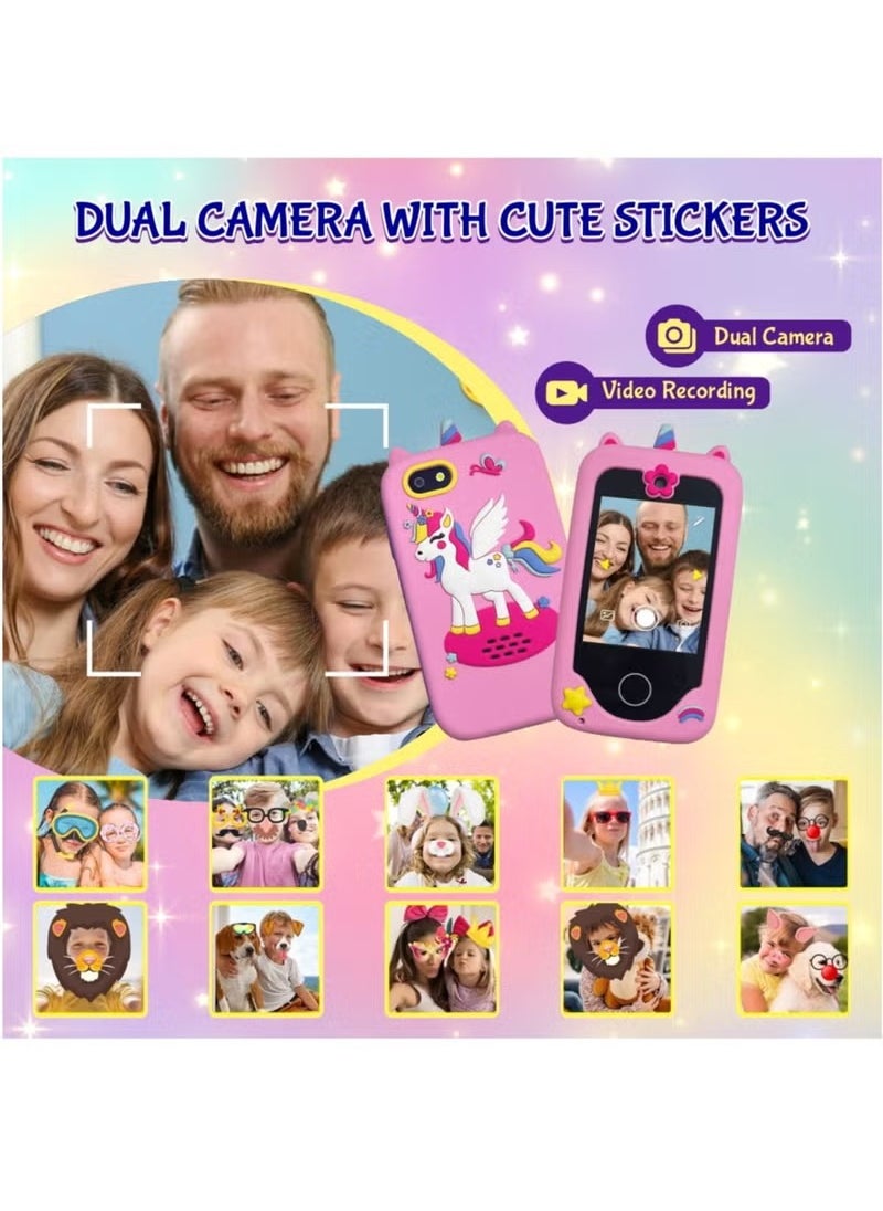 Kids Smart Phone Toys for Girls Ages 3-8 Toddler Play Travel Toys with Dual Camera Educational Learning Games Puzzles MP3 Music Player Birthday Gifts for Kids Girls 3 to 8 Years Old with 8 GB Card