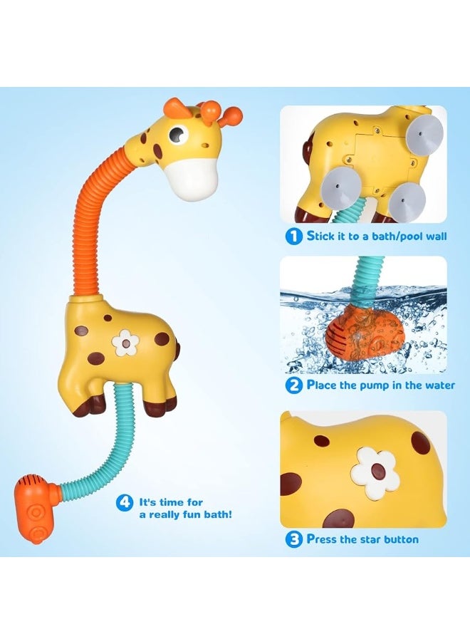 Giraffe Baby Bath Toys, Automatic Sprinkler Suction Bath Toy for Toddlers, Bathtub Toys Water Toys for Kids 3-8, Yellow