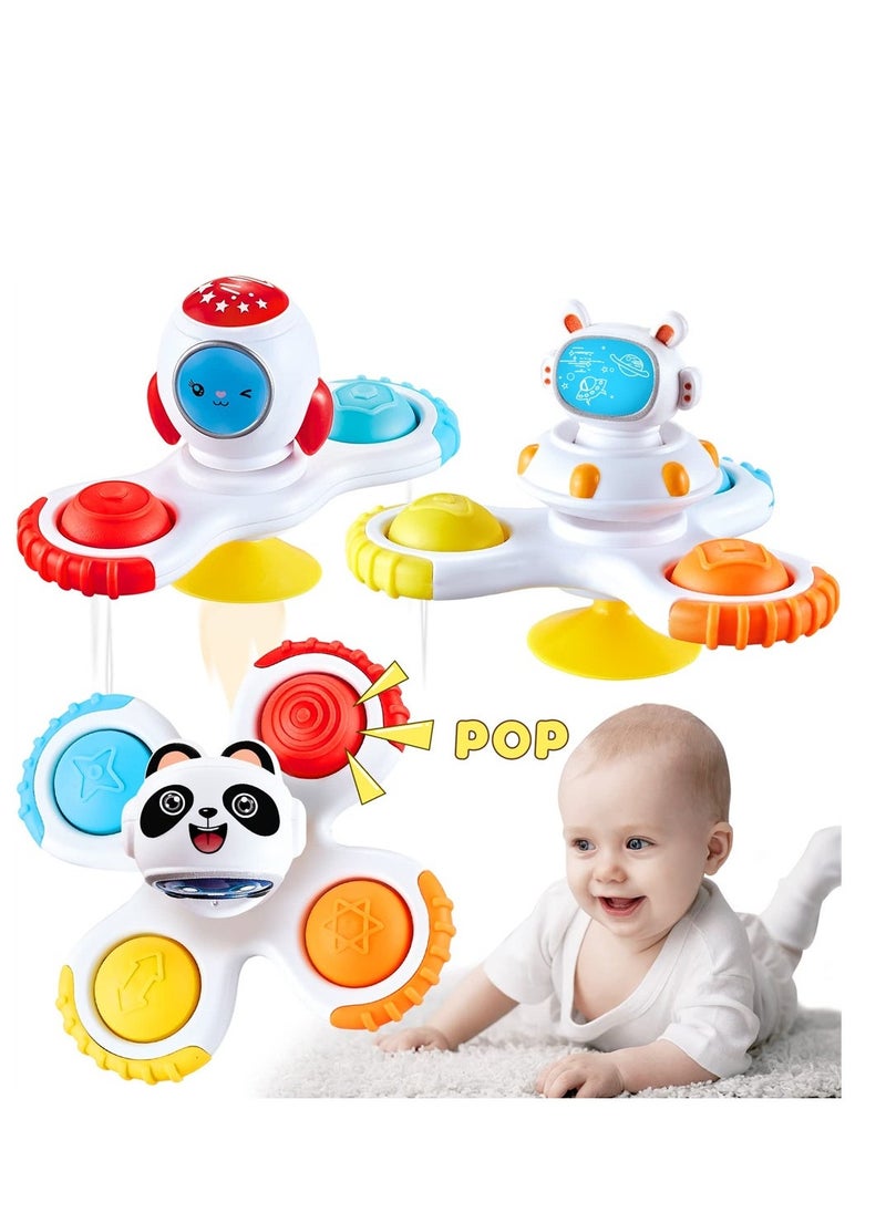 Baby Suction Cup Rotating Toy Sensory Toy Early Education Toy Bathtub Toy Dining Chair Toy Boy Baby Girl Birthday Gift 3 Pieces