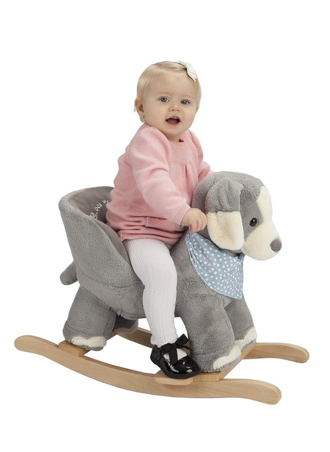 Baby Rocking Horse Puppy with Chair, Plush stuffed Animal Dog Rocker, Wooden Rocking Toy Puppy, Baby Rocker, Animal Ride on, for Girls and Boys Age 1 Year and Up (Gray Dog Puppy for 12M+)