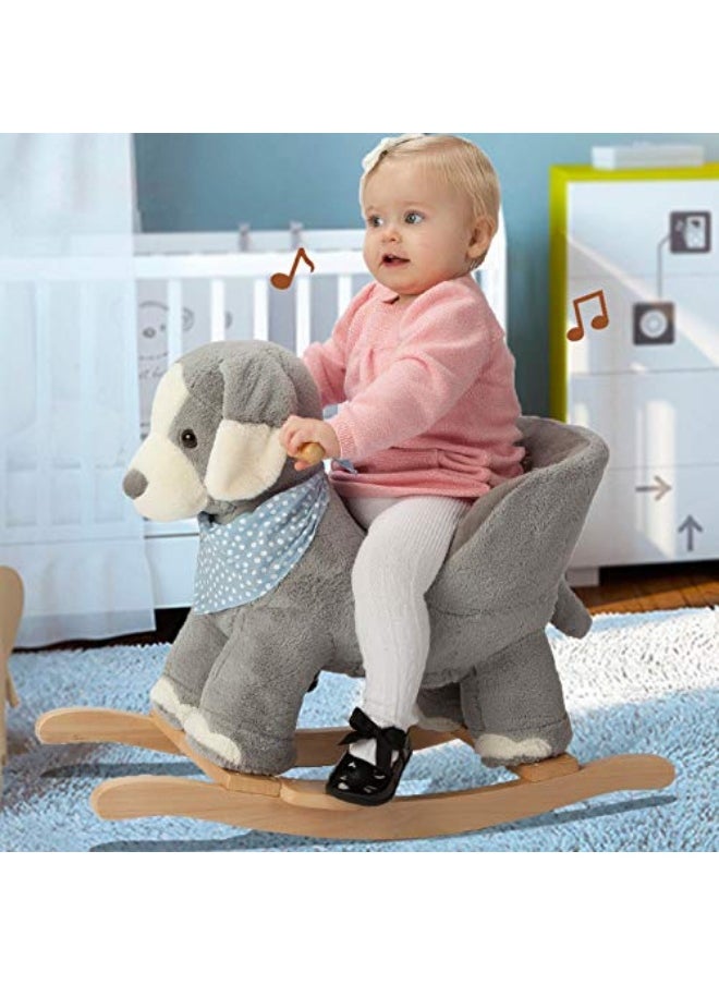 Baby Rocking Horse Puppy with Chair, Plush stuffed Animal Dog Rocker, Wooden Rocking Toy Puppy, Baby Rocker, Animal Ride on, for Girls and Boys Age 1 Year and Up (Gray Dog Puppy for 12M+)