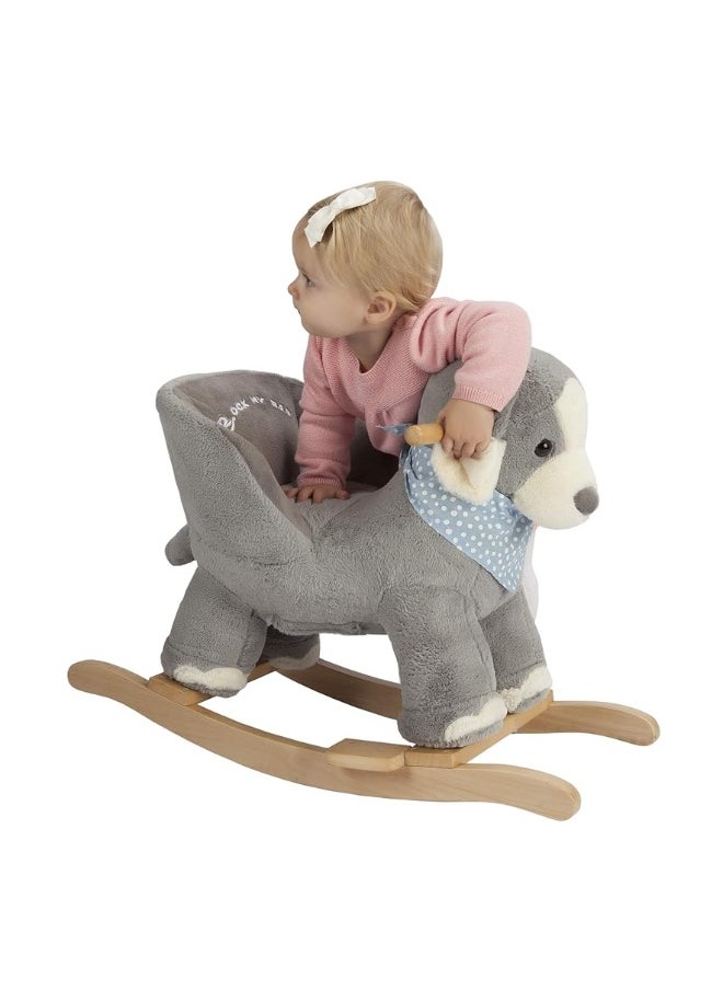 Baby Rocking Horse Puppy with Chair, Plush stuffed Animal Dog Rocker, Wooden Rocking Toy Puppy, Baby Rocker, Animal Ride on, for Girls and Boys Age 1 Year and Up (Gray Dog Puppy for 12M+)