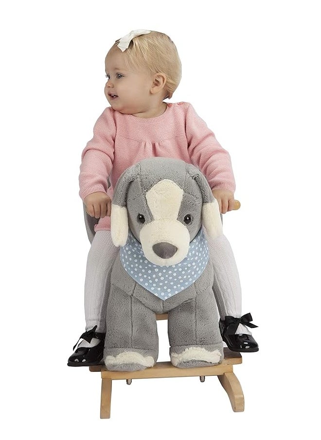 Baby Rocking Horse Puppy with Chair, Plush stuffed Animal Dog Rocker, Wooden Rocking Toy Puppy, Baby Rocker, Animal Ride on, for Girls and Boys Age 1 Year and Up (Gray Dog Puppy for 12M+)