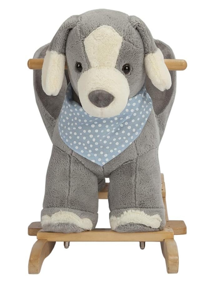 Baby Rocking Horse Puppy with Chair, Plush stuffed Animal Dog Rocker, Wooden Rocking Toy Puppy, Baby Rocker, Animal Ride on, for Girls and Boys Age 1 Year and Up (Gray Dog Puppy for 12M+)