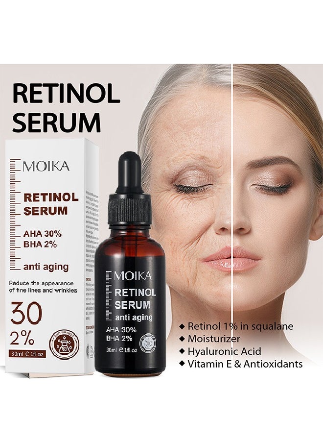 Retinol Seurm, Aging & firming Retinol Serum,BHA & AHA Hyaluronic Acid Anti-Aging Serum, Reduces Wrinkles, Fine Lines, Age Spots, Sun Spots, Anti Wrinkle Facial Serum 30ml