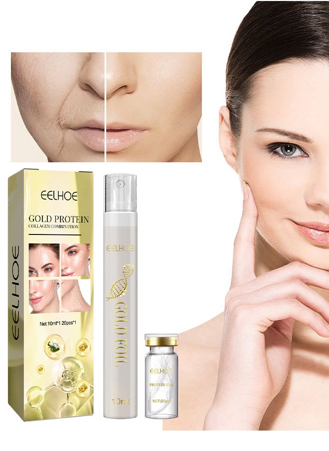 Protein Thread Lifting And Firming Facial Set, Gold Protein Collagen Combination Reduce Wrinkles And Shape The Face, Reverse Collagen Serum For Face, Smoothing Firming Moisturizin