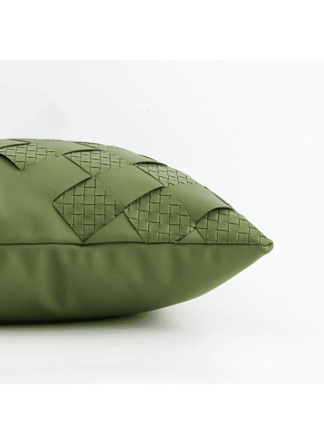 Twill Fabric PU Leather Solid Color Modern Style Cushion - Green