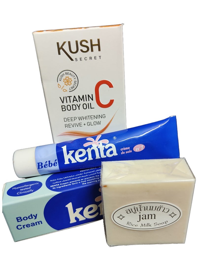 Best combination for whitening dark spot under skin vitamin c oil with kenta cream and rice soap