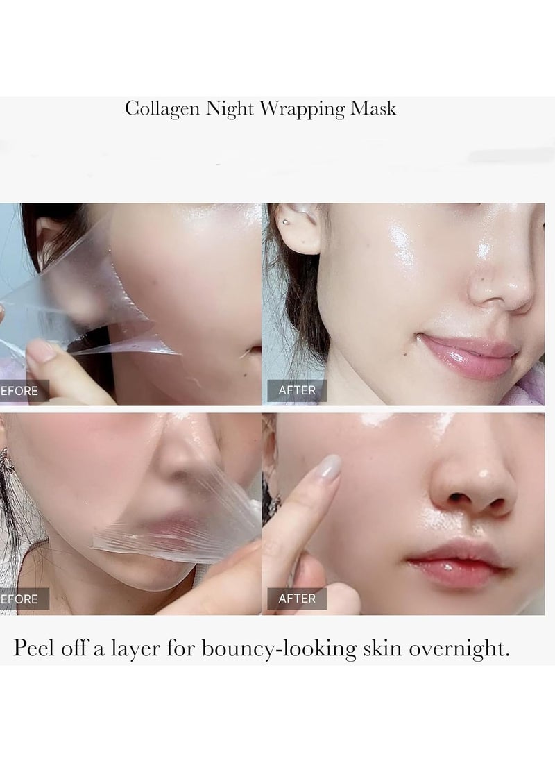 Collagen Night Wrapping Mask 75ml, Overnight Collagen Wrapping Mask, Korean Peel Off Facial Mask, Deep Collagen Hydration Lifting Firmness Tear Off Mask, 2.53 fl.oz (1pc)