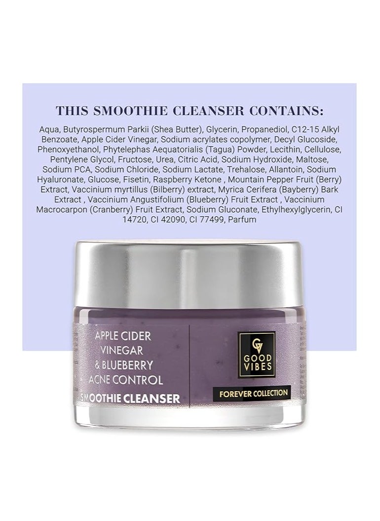 good Vibes Apple Cider Vinegar and Blueberry Anti Acne Smoothie Cleanser - Help unclog pores & remove skin impurities - Sulphates & Parabens Free 45 g